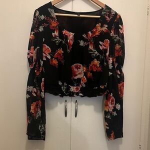 Guess Black and Red Floral Blouse